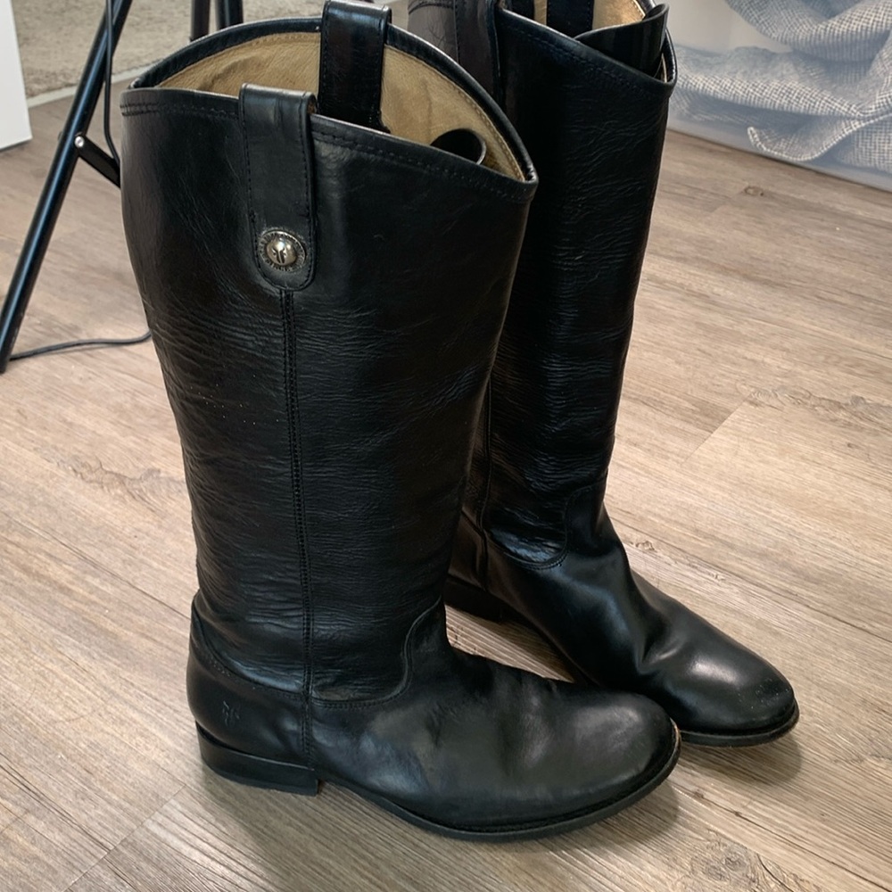 Frye Womens Melissa Button Tall Boot Black Leather Low Heel Slip On Size 9